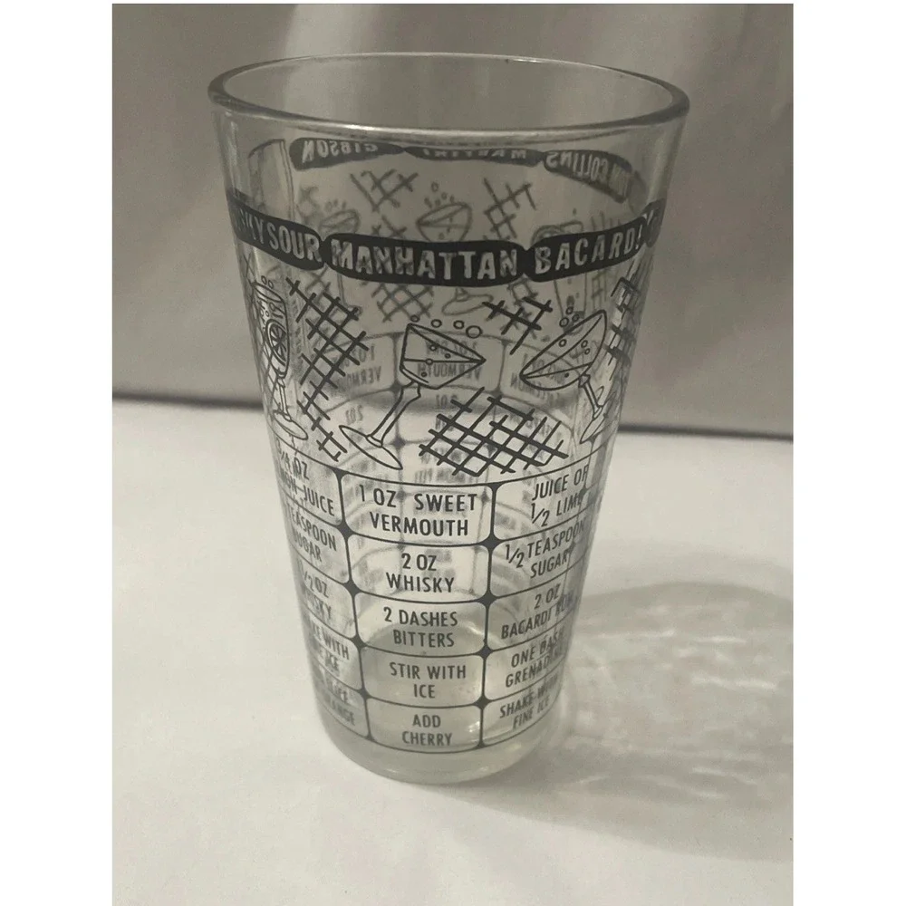Vintage Federal Glass Barware Bartender Cocktail Mixed Drink Recipe Shaker Glass